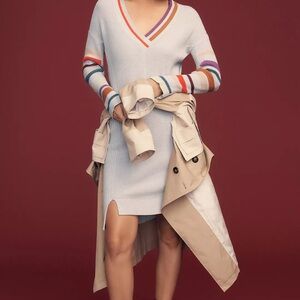Anthropologie Daily Practice gray knit striped sleeve sweater dress S